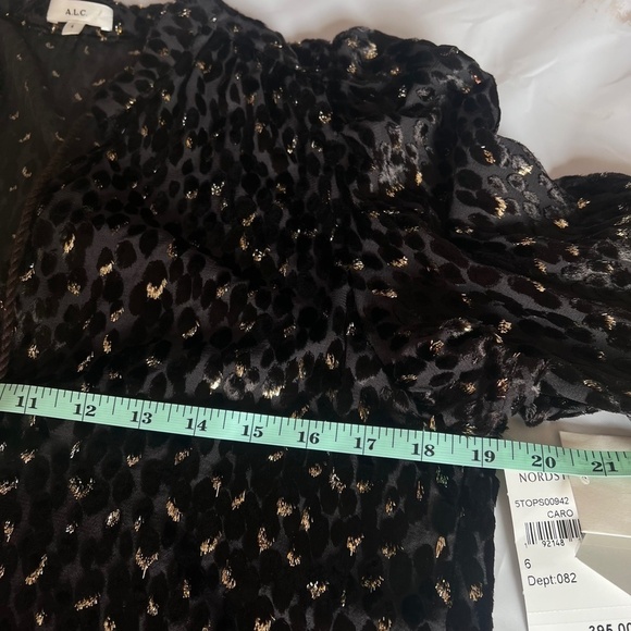 A.L.C. Ophelia Black Velvet Print Sheer Blouse  Top in Carob Metallic,Size 6 NWT - Picture 13 of 16
